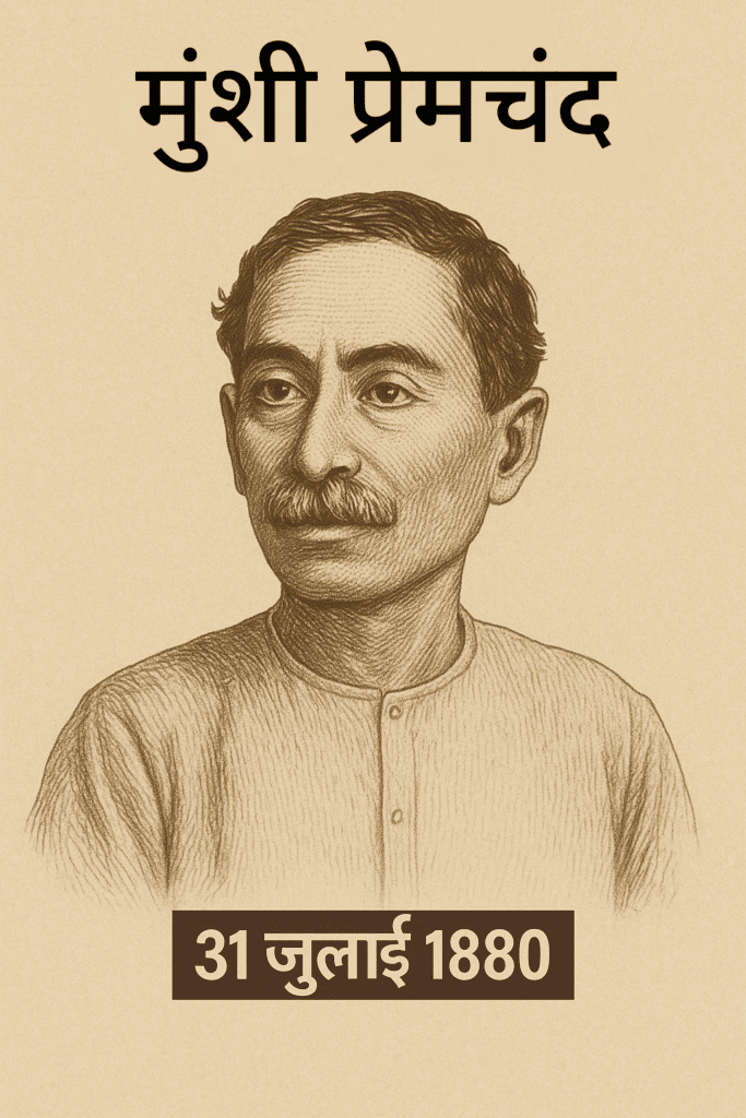 Sepia illustration of Munshi Premchand, famous Indian writer in Hindi and Urdu