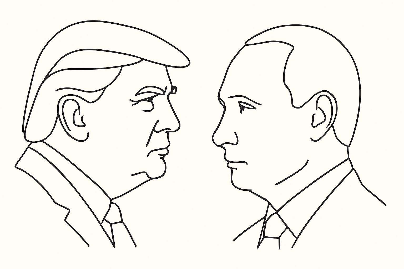 "Donald Trump और Vladimir Putin की Alaska में 2025 बैठक का outline drawing"
