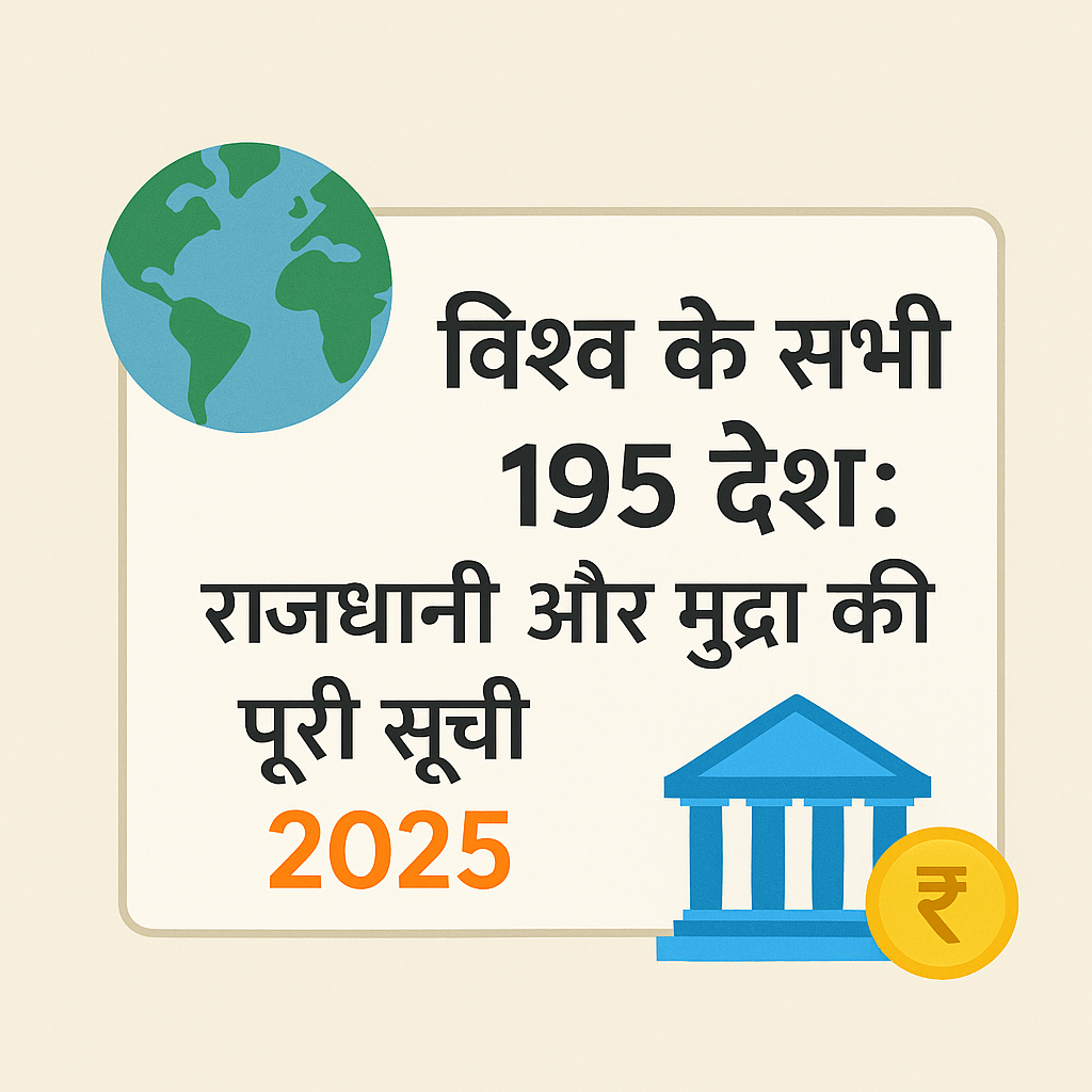 विश्व के सभी 195 देशों की राजधानी और मुद्रा की पूरी सूची 2025 हिंदी में