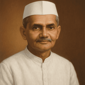 Lal Bahadur Shastri portrait - India's second Prime Minister in white kurta and Gandhi cap"